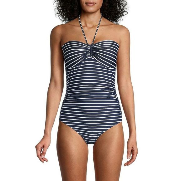 TOMMY HILFIGER Women's Navy Stretch Tie Bandeau Neck One Piece Swimsuit 18 - Picture 1 of 2